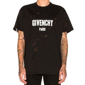 Givenchy Men's Black Logo-Print Distressed Cotton T-Shirt
